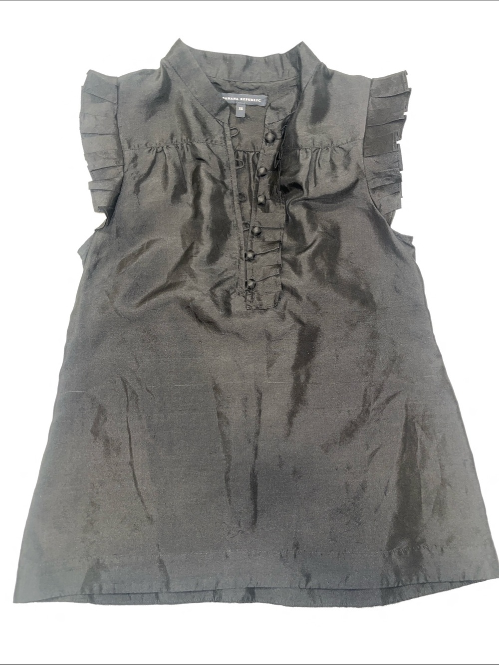 Banana Republic Black Ruffle Sleeve Silk Blend Blouse